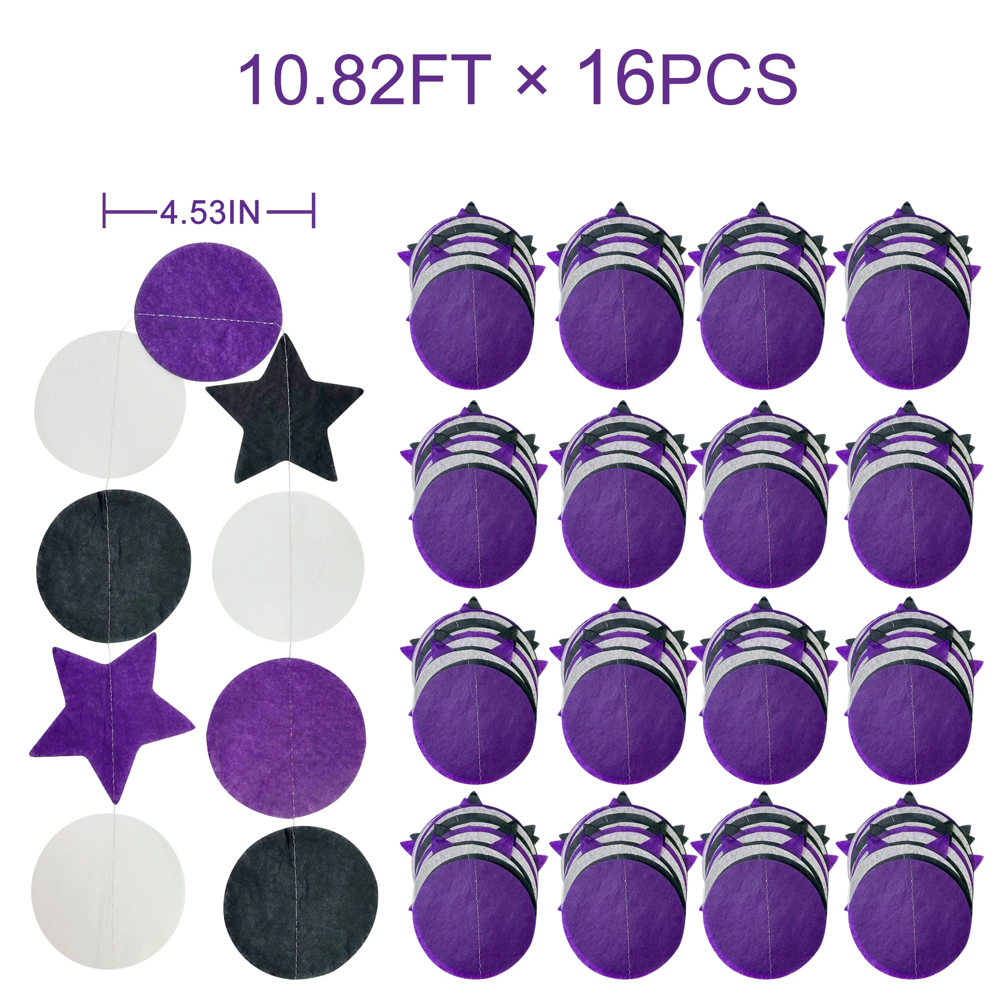 173 Ft Purple Black And White Party Decorations Big Star Circle Dot Backdrop Streamer Garland For Graduation Birthday Bacheloret